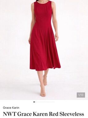 Grace Karin Red Sleeveless Midi Dress